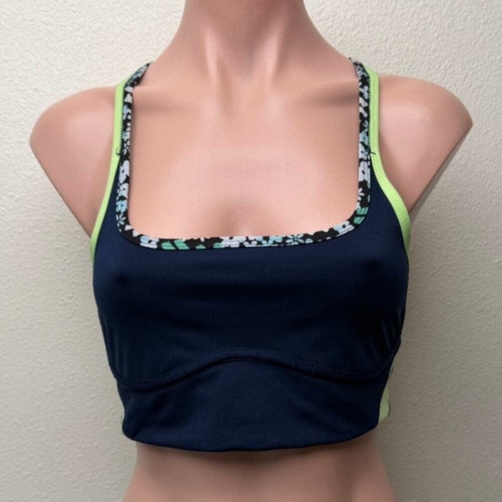 Free People Movement Navy Floral Racerback Sports Bra Women S - Picture 2 of 12